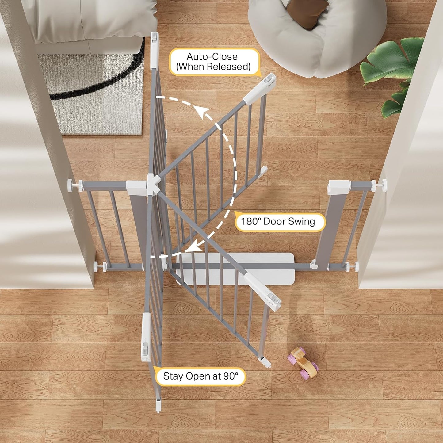 Cumbor 29.7-48" Baby Gate for Stairs, Mom's Choice Awards Winner-Dog Gate for Doorways, Auto Close Safety Pet Gate for Dogs Indoor, Easy Install Pressure Mounted Child Gate with Walk Thru Door, Brown