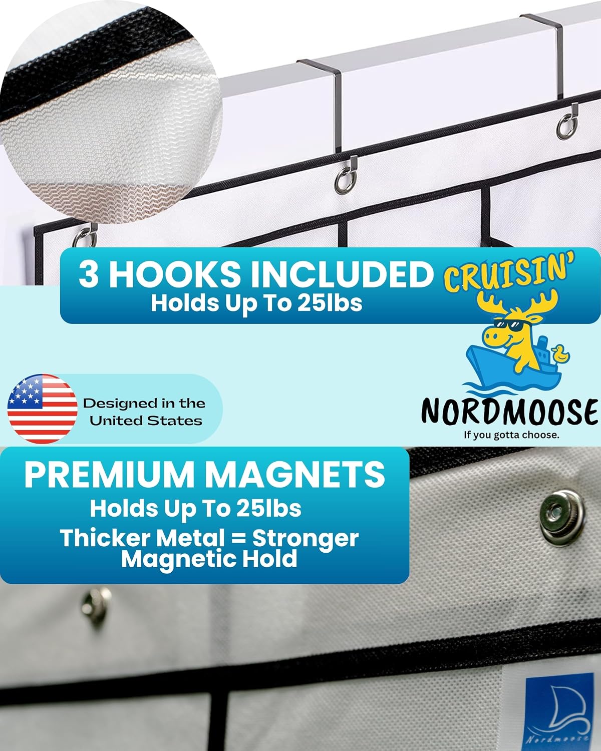 Nordmoose Cruise Ship Magnetic Door Organizer, Over The Door Organizer For Cruise Ships, Magnetic Shoe Rack - 3 Strong Anti-Scratch Magnets - Large Durable Pockets To Store Cruise Essentials 2026