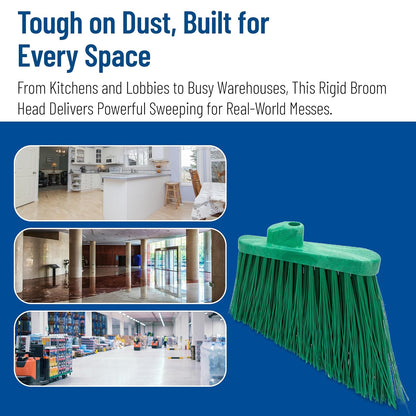 SPARTA Plastic Broom Head, Angled, Un-Flagged for Large Debris Indoor, Outdoor, Home, Restaurant, Lobby, Office, 12 Inches, Green