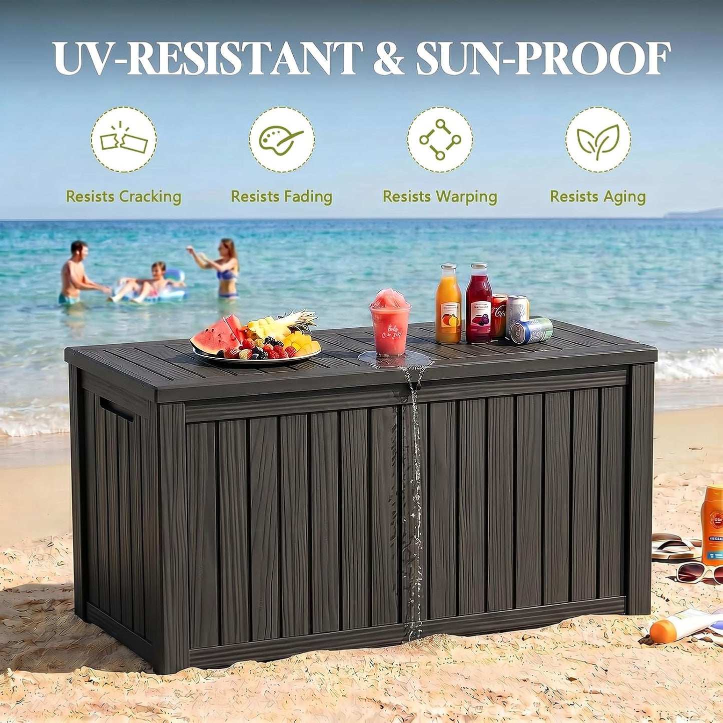 Waterproof Outdoor Storage Box Outside Deck Box Lockable Resin Bench UV Resistant Furniture Cushion Pool Tool Float Bin Patio Garden Porch (Black, 120 Gallon)