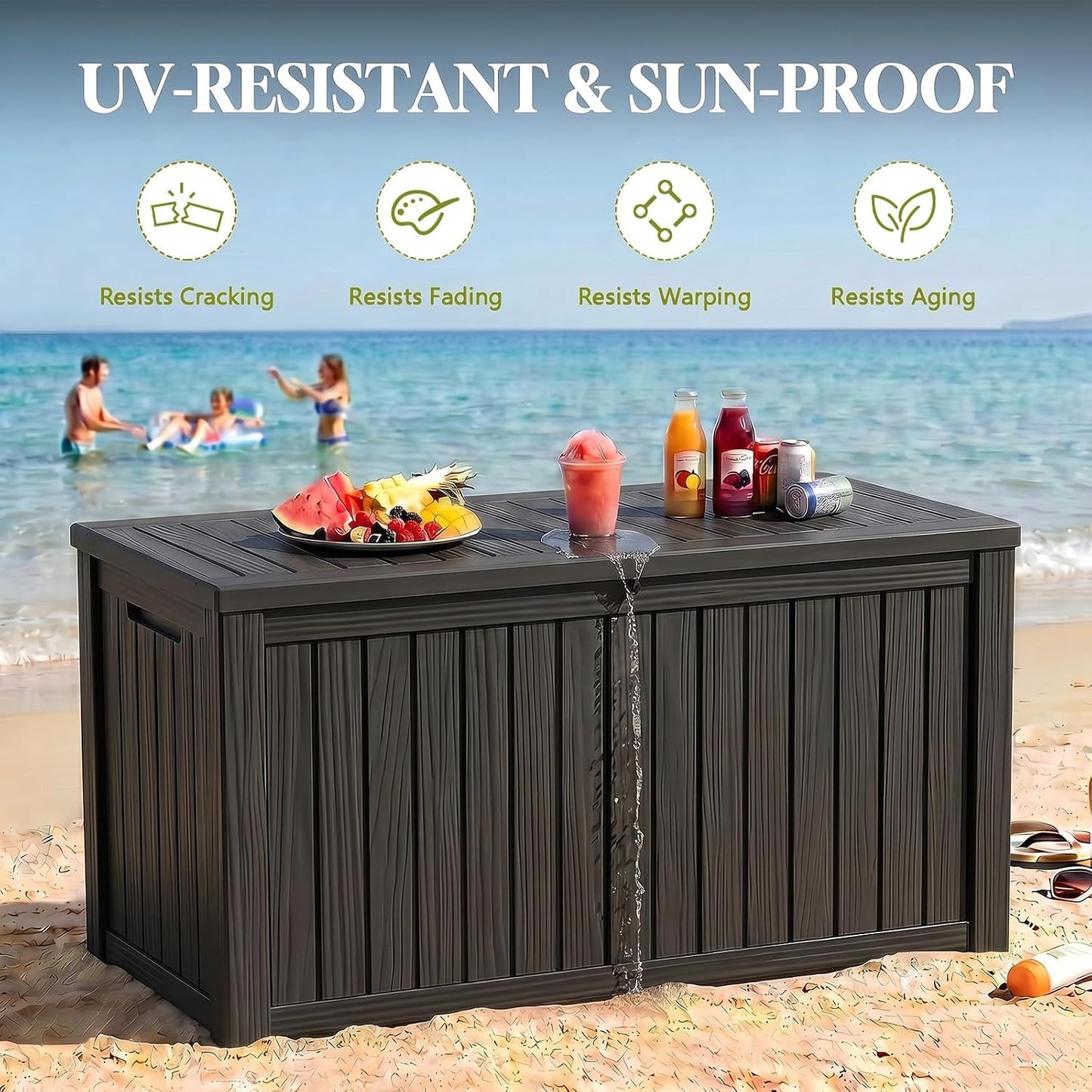Waterproof Outdoor Storage Box Outside Deck Box Lockable Resin Bench UV Resistant Furniture Cushion Pool Tool Float Bin Patio Garden Porch (Black, 120 Gallon)