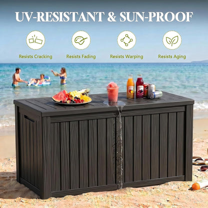 Waterproof Outdoor Storage Box Outside Deck Box Lockable Resin Bench UV Resistant Furniture Cushion Pool Tool Float Bin Patio Garden Porch (Black, 120 Gallon)