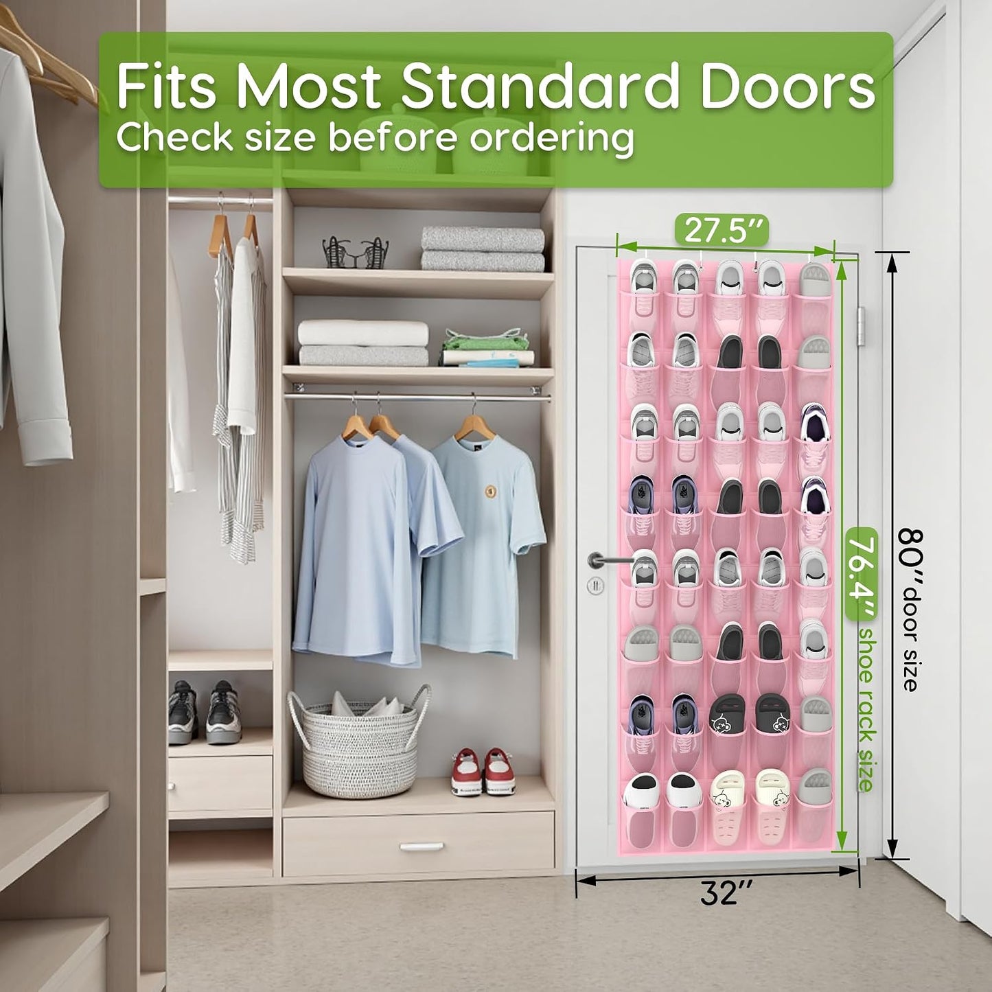 Over the Door Shoe Organizer with 40 Large Breathable Mesh Pockets, Space Saving Shoe Holder, Hanging Shoe Rack for Entryway Bedroom Closet Storage (White, 40 Pockets)