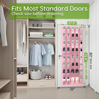 Over the Door Shoe Organizer with 40 Large Breathable Mesh Pockets, Space Saving Shoe Holder, Hanging Shoe Rack for Entryway Bedroom Closet Storage (White, 40 Pockets)