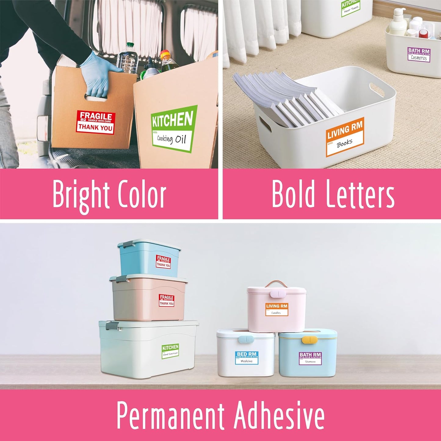 160 PCS Moving Labels, 8 Color-Coded Self-Adhesive Rectangular Stickers for Boxes, Large Home Moving Blank Packing Labels for Cartons, Storage Bins, Office Uses (6” x 4”)