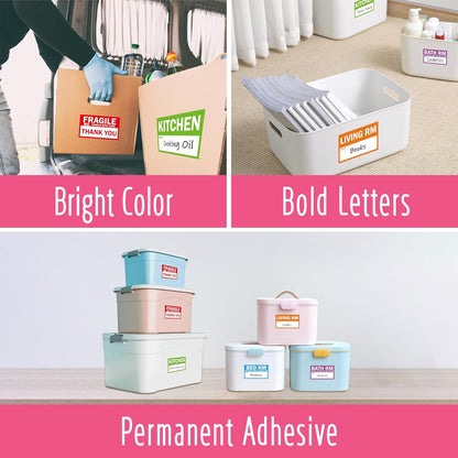 160 PCS Moving Labels, 8 Color-Coded Self-Adhesive Rectangular Stickers for Boxes, Large Home Moving Blank Packing Labels for Cartons, Storage Bins, Office Uses (6” x 4”)