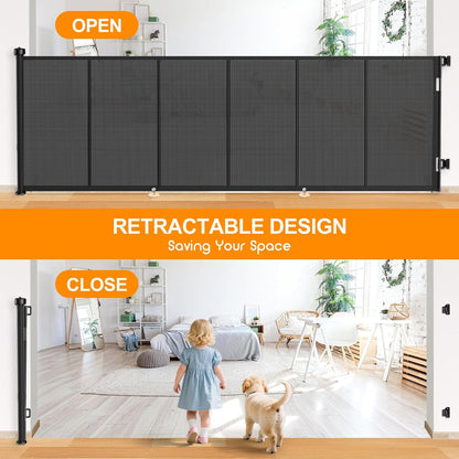 71 inch Retractable Baby Gates, EZIGO Extra Wide Baby Gate for Large Opening Extra Long Mesh Gate for Kids or Pet Dog Gate Child Safety Gate for Stairs Hallways Doorway Indoor Outdoor, Gray