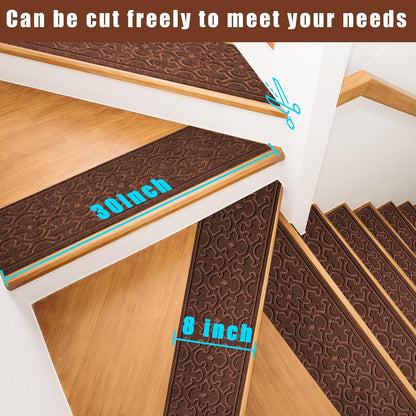 15Pcs Stair Treads for Wooden Steps With Self Adhesive, 8"x30" Non Slip Stair Runners-Peel & Stick Indoor Stair Carpet Runner, Resistant Runner for Kids, Elders and Pets, Black