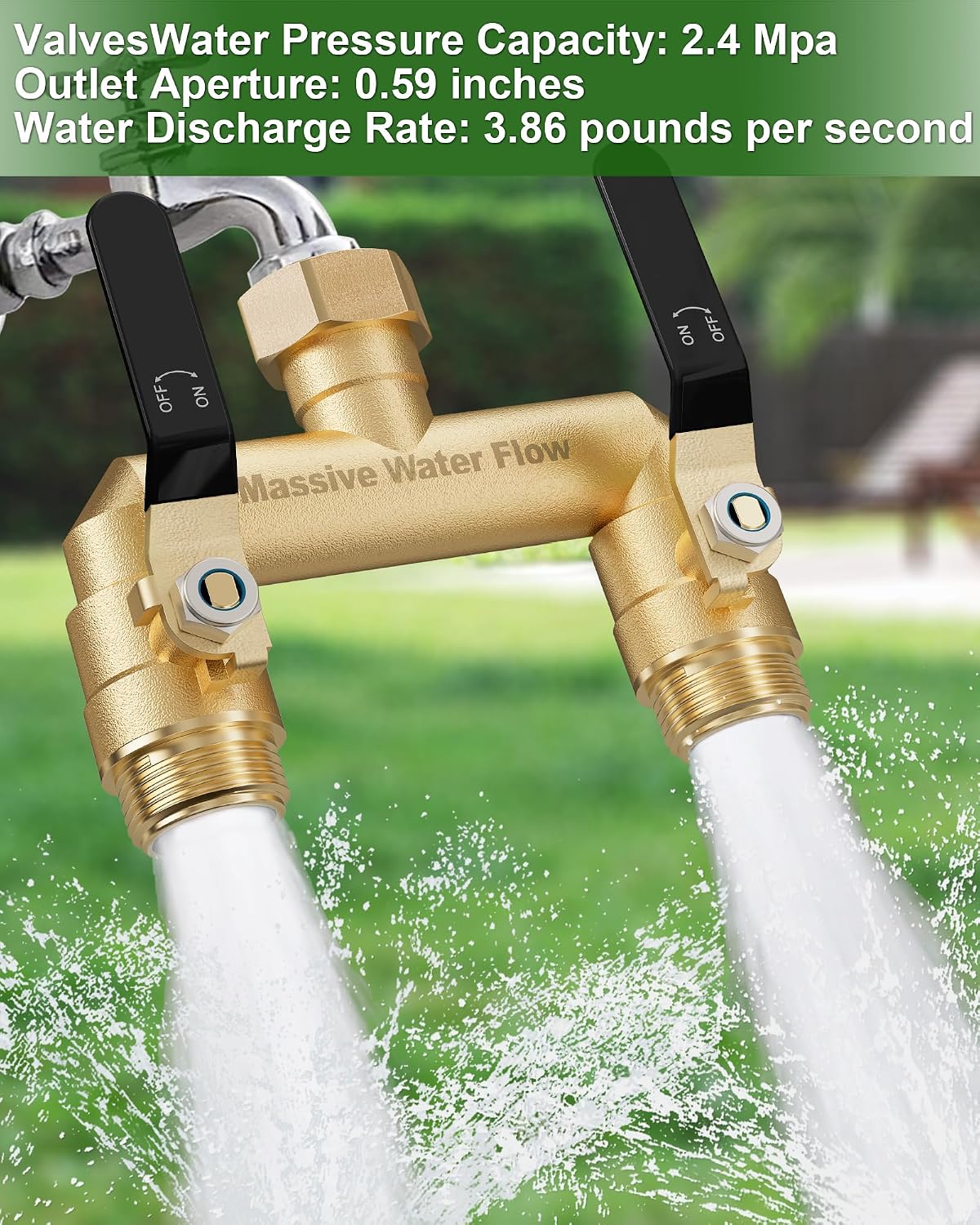 Hose Splitter 2 Way Heavy Duty, Full Flow Garden Hose Splitter with 2 Long Metal Handles, Brass Rust and Freeze Resistant Water Hose Bib Splitter, T Adapter Connector with 3/4 - Inch GHT Thread（Red）