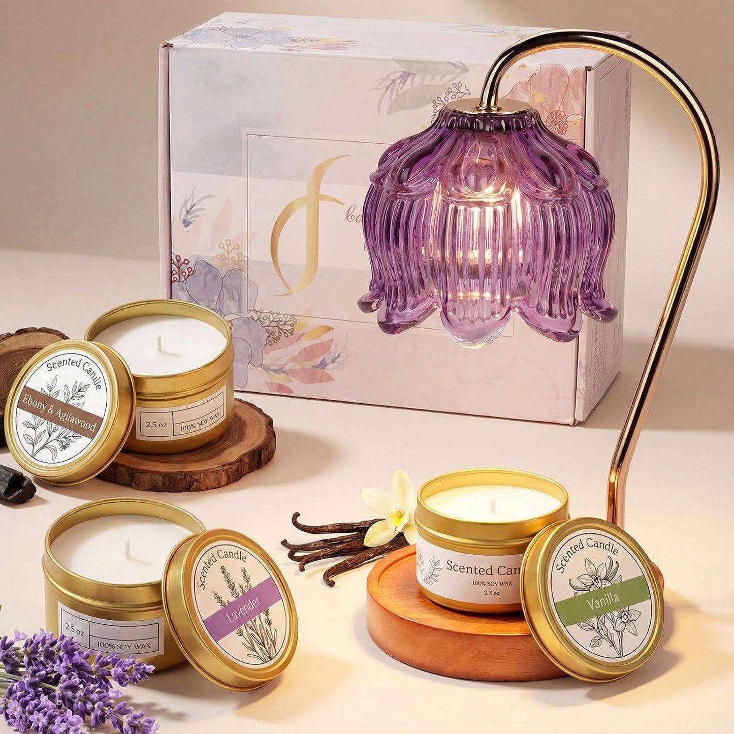 Funistree Flower Candle Warmer Lamp with Timer & Dimmer, Adjustable Height Candle Warmer, Christmas Birthday Gifts for Women Mom, House Warming New Home Decor, Wax Warmer with 2 Bulbs for Jar Candles