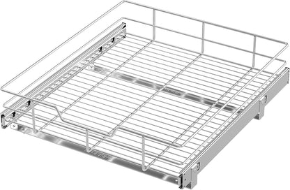 2 Tier Pull Out Cabinet Organizer 11" W X 22" D, Slide Out Drawers For Kitchen Cabinets, Pull Out Drawers For Cabinets Capacity Heavy Duty Caddy, Cabinet Pullout Shelves Chrome-Plated, Bathroom Pantry