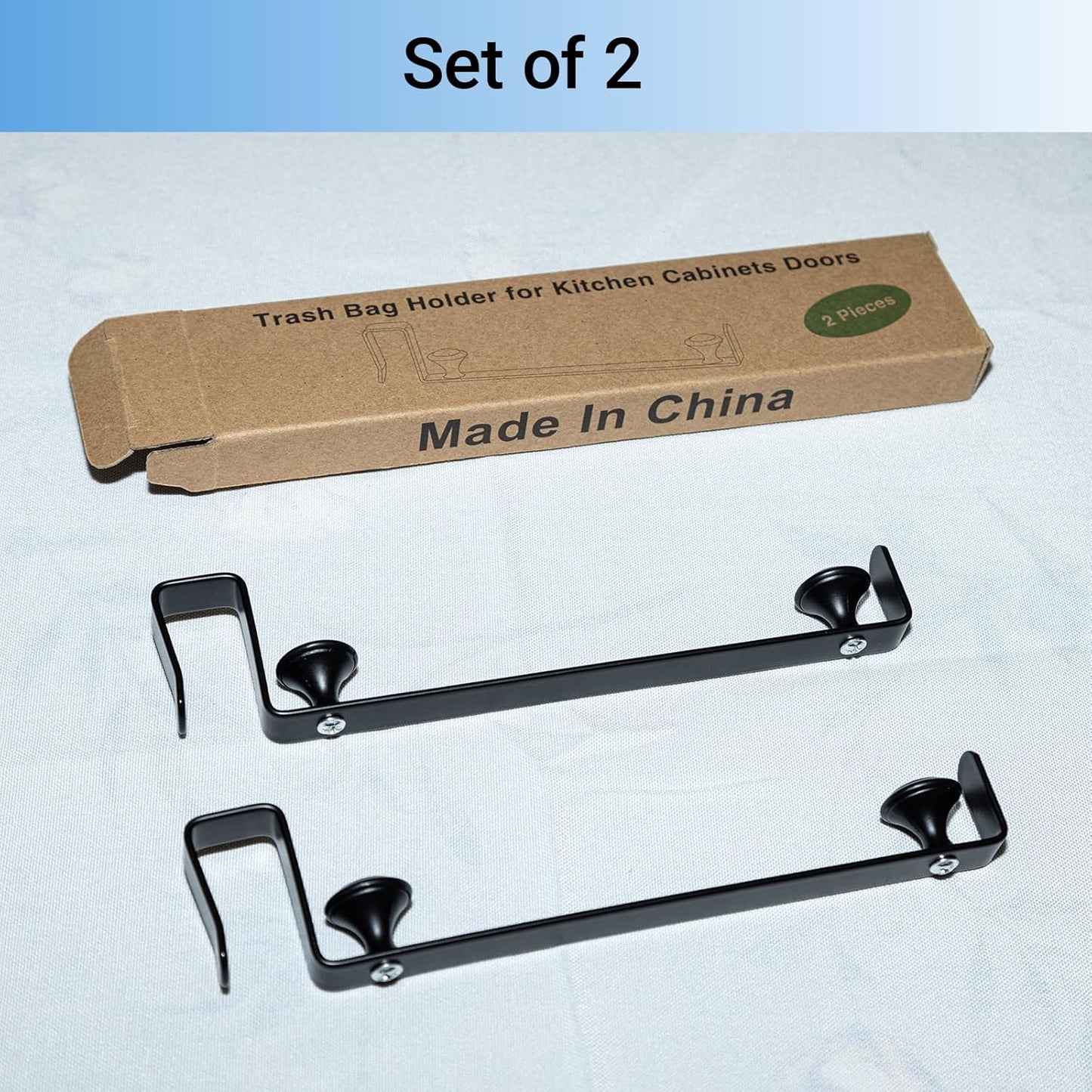 Large Trash Bag Holder for Kitchen Cabinets Doors, Under Sink Plastic Bag Hooks, Stainless Steel Garbage Bag Holder, Kitchen Trash Waste Cans (Black)