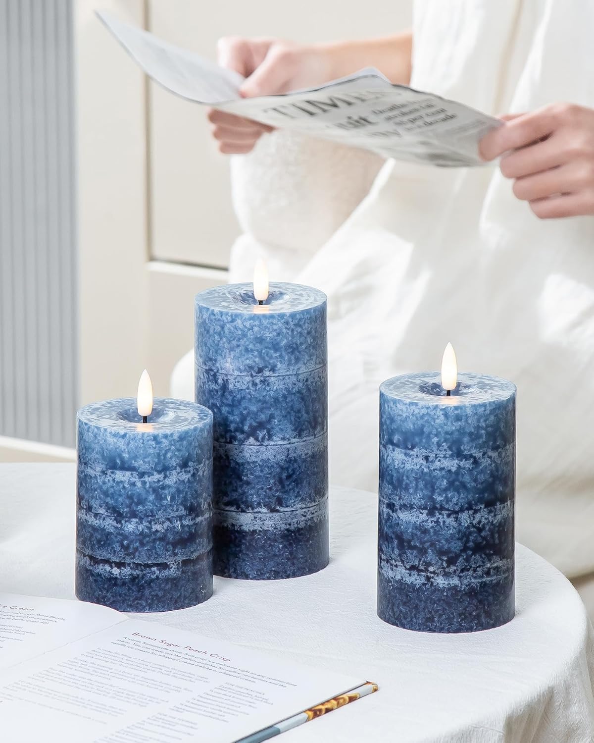 Stmarry White Flameless Candles with Remote and Timer, Real Wax Made LED Pillar Candles Battery Operated with 3D Flickering Flame - 3" x 4",5",6" - Set of 3