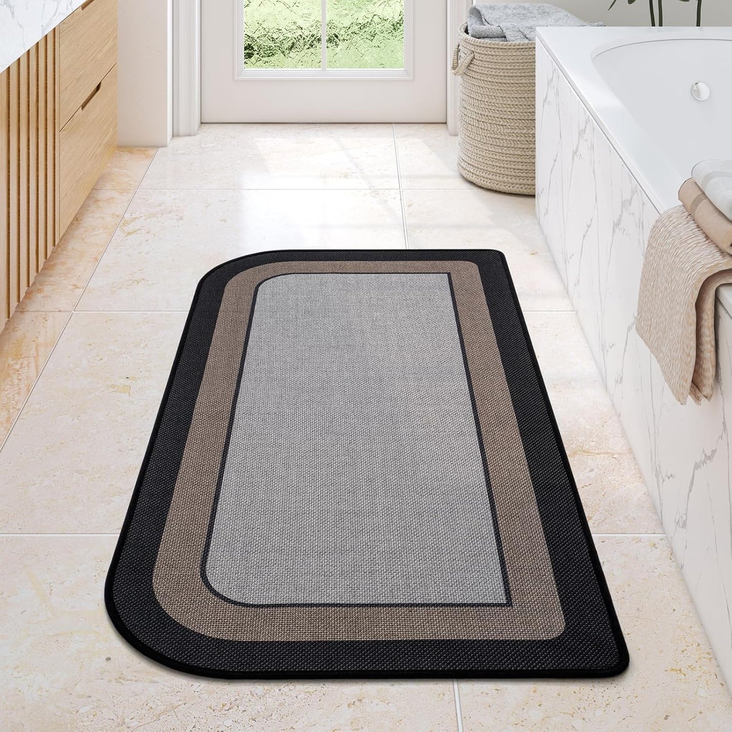 YDKGL Ultra Thin Bathroom Rugs Mat Quick Dry Absorbent Non Slip Bath Mat Bath Mats for Bathtub Mat Bathroom Carpet Fit Under Door Washable Floor Rubber Half Round Bath Rugs Grey 16x24