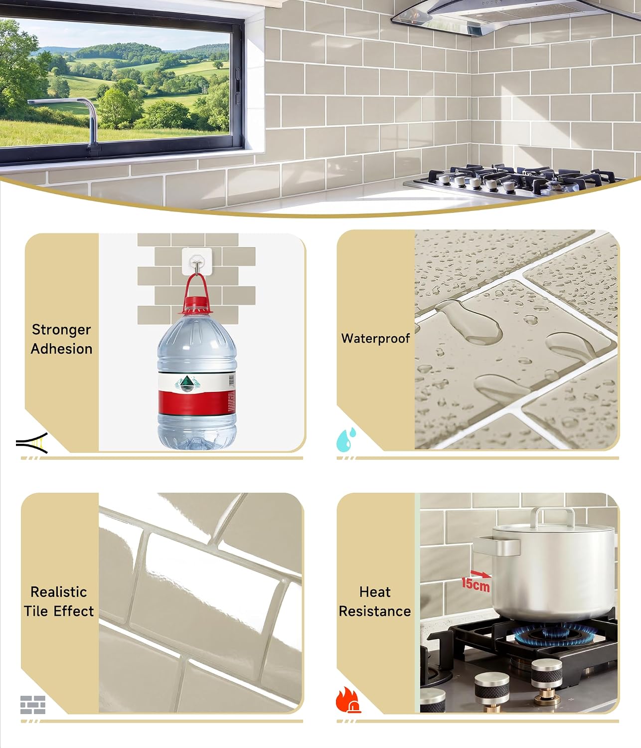 Yoillione Peel and Stick Backsplash for Kitchen: Self Adhesive Wall Tiles for Bathroom - Vinyl Thick Back Splash Tile (10, Light Coffee)