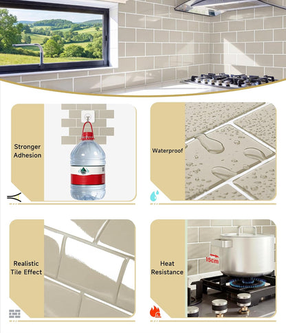 Yoillione Peel and Stick Backsplash for Kitchen: Self Adhesive Wall Tiles for Bathroom - Vinyl Thick Back Splash Tile (10, Light Coffee)