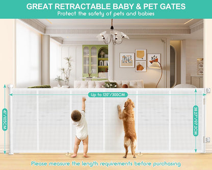 71 inch Retractable Baby Gates, EZIGO Extra Wide Baby Gate for Large Opening Extra Long Mesh Gate for Kids or Pet Dog Gate Child Safety Gate for Stairs Hallways Doorway Indoor Outdoor, Gray