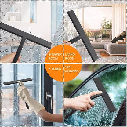 All -Purpose Silicone Shower Squeegee for Shower Glass Door with Hook, Bathroom Accessories for Window Mirror Tile Car Shower Walls,Household Shower Cleaner Tool (Black, 9 inch(1 Hook)