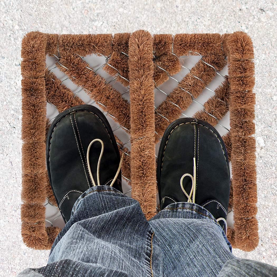 NINAMAR Natural Coir Boot Scraper Door Mat - 13 x 12 inch