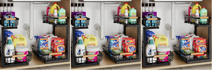 Under Sink Organizer Storage for Families: Pull Out Storage Undersink Organizers Drawer Cabinet - Sliding 2 Tier Rack Metal Organization Under Counter Kitchen Bathroom for Homemakers(White,1 Pack)