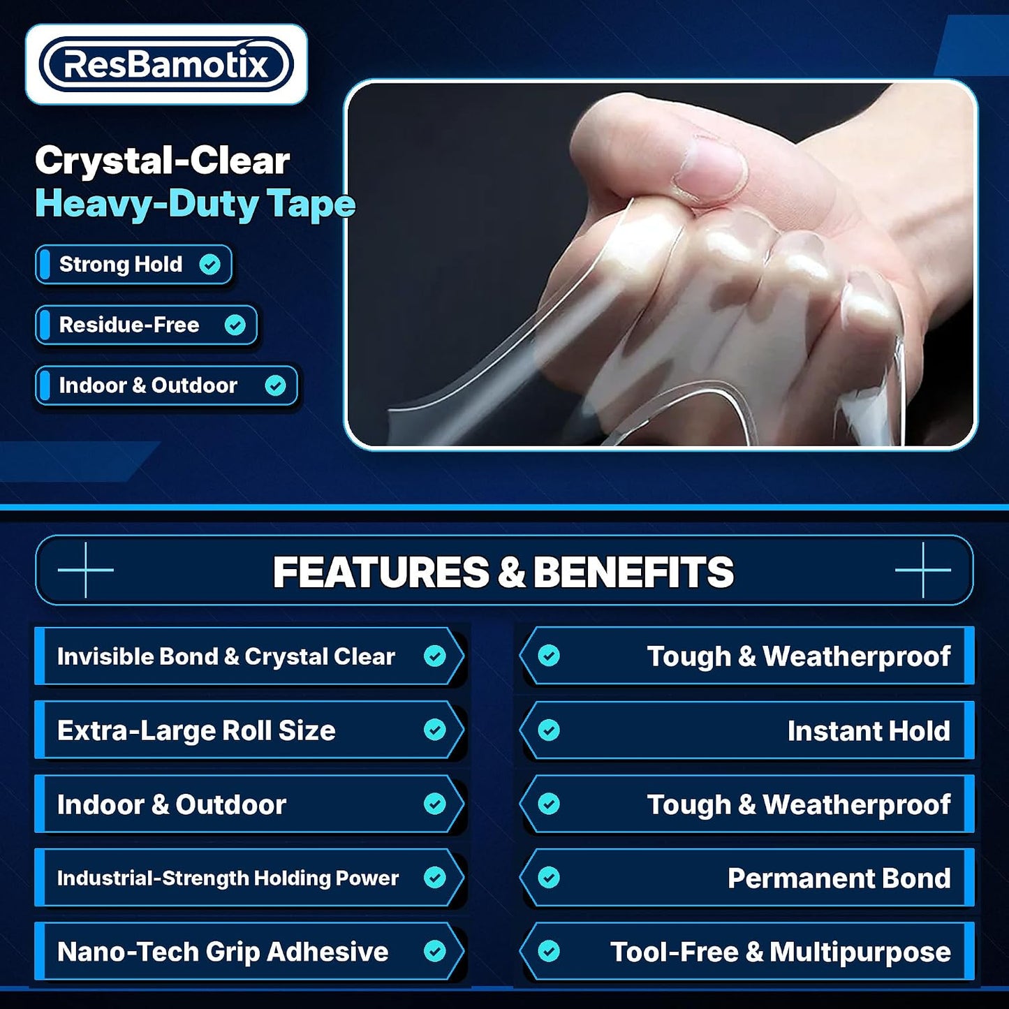 Nano Double Sided Tape, Removable Reusable Mounting Tape | Heavy Duty Hold | Removable No Residue | Washable & Reusable | Waterproof Clear Tape