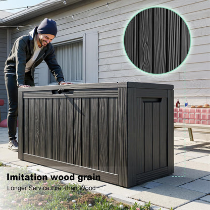 230 Gallon Large Outdoor Storage Box Waterproof, UV Resistant Resin Deck Box with Hydraulic Rod & Lockable Latch for Patio Furniture, Outside Storage Box for Garden Tools, Patio Cushions, Black