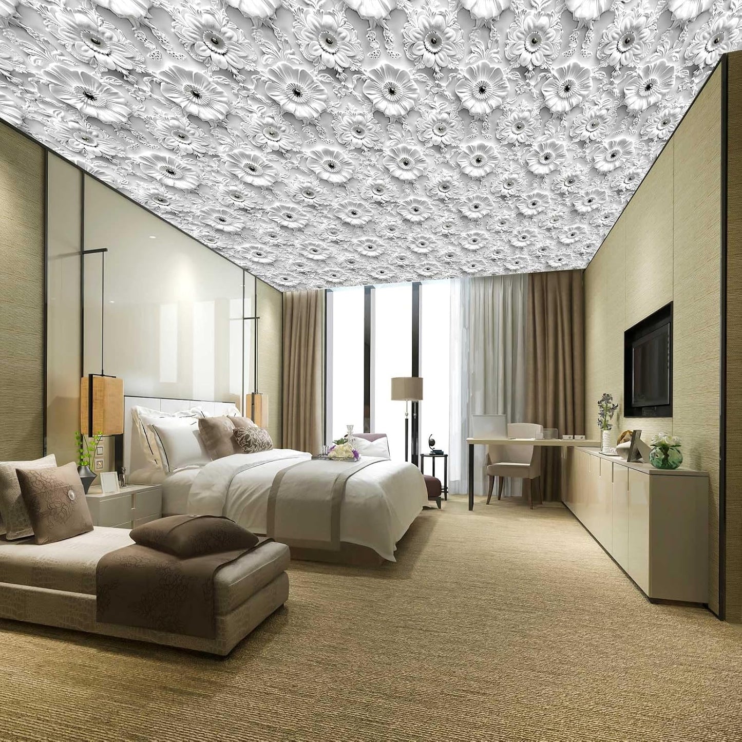 Grey White Floral Peel and Stick Wallpaper Modern Removable Self Adhesive Vinyl Contact Wall Paper with Printed 3D Visual Effect Flowers for Bedroom Bathroom Living Room 17.7" X 70.8"
