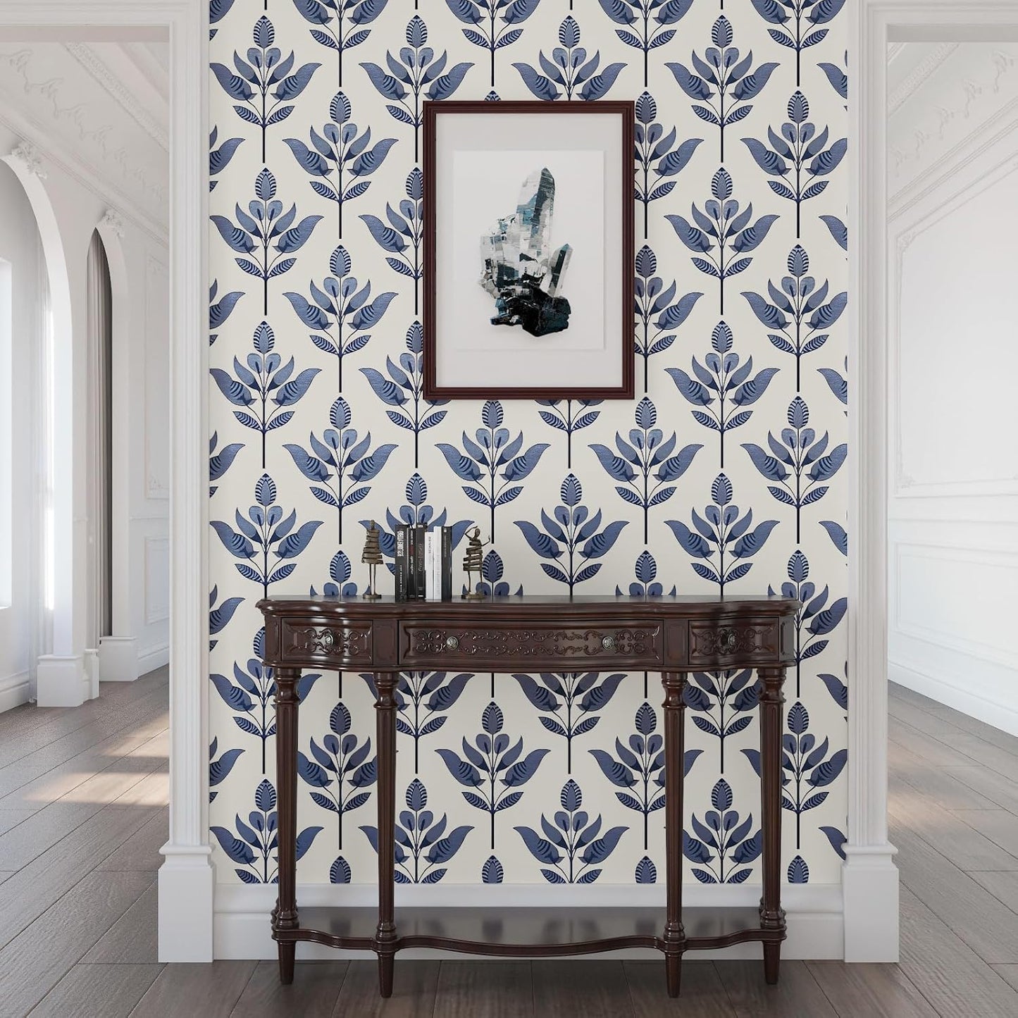 BOKEBEVE Leaves Contact Paper Floral Wallpaper Stick and Peel Boho Damask Wall Paper for Liner Drawer Cabinet Backsplash Renter Friendly Waterproof 17.5 x 118In