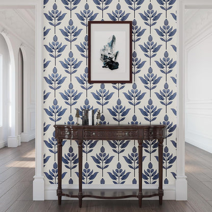 BOKEBEVE Leaves Contact Paper Floral Wallpaper Stick and Peel Boho Damask Wall Paper for Liner Drawer Cabinet Backsplash Renter Friendly Waterproof 17.5 x 118In