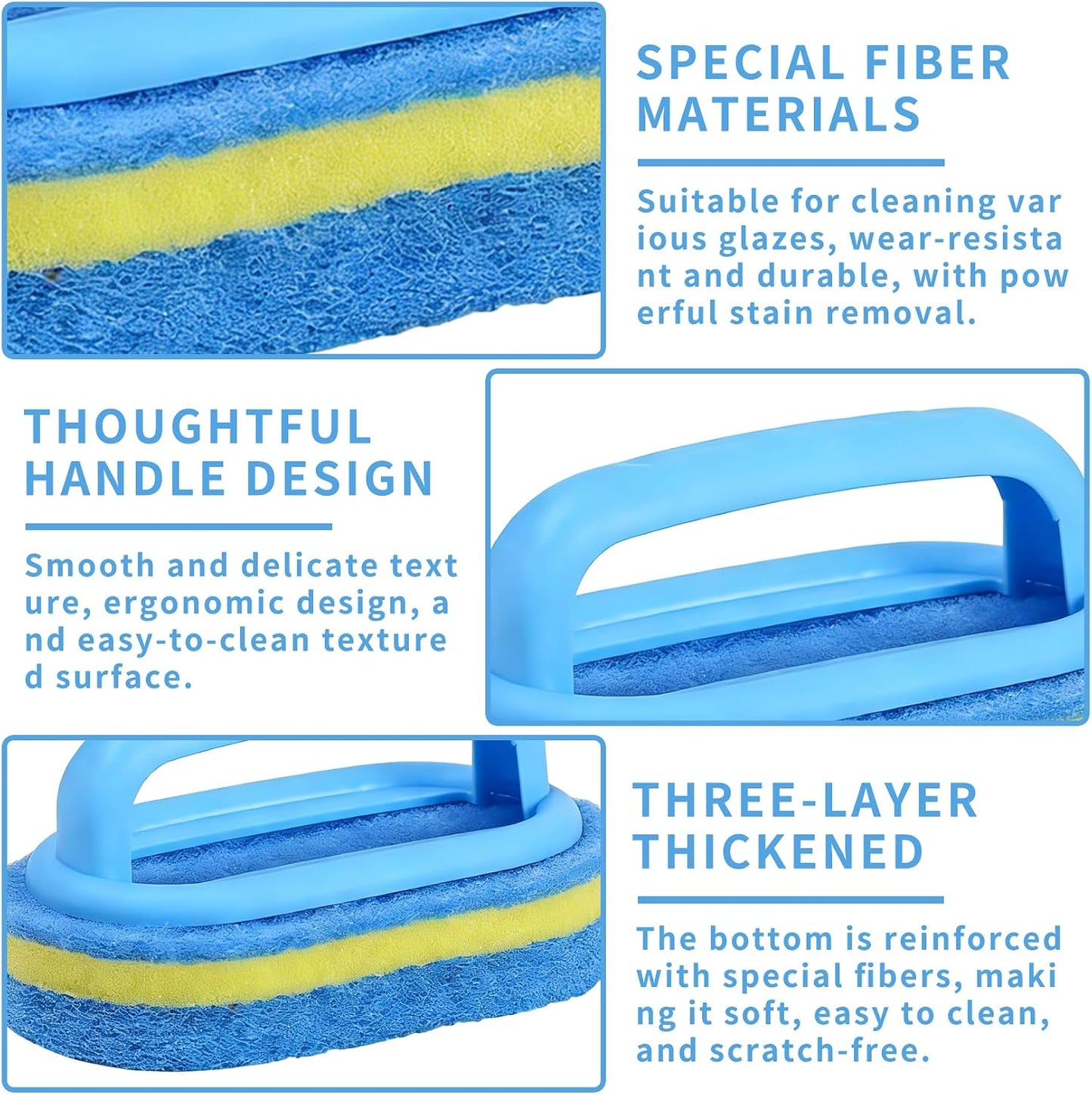 Shower Scrubber with Handle - Bathroom Cleaning Sponge Brush for Bathtub, Tile, Toilet & Kitchen Sink - Heavy Duty Scrub Pad, Ergonomic Grip, Blue (1 Pack)