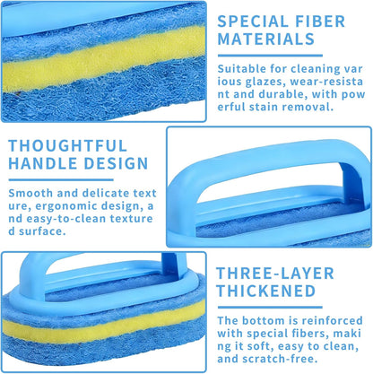 Shower Scrubber with Handle - Bathroom Cleaning Sponge Brush for Bathtub, Tile, Toilet & Kitchen Sink - Heavy Duty Scrub Pad, Ergonomic Grip, Blue (1 Pack)