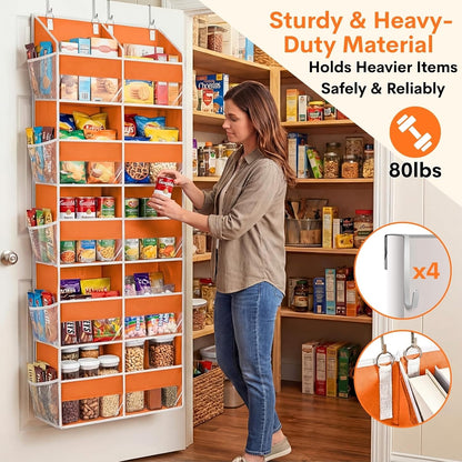 Over The Door Organizer, 5-Tier Extra Large Behind Door Storage with 10 Big Front & 10 Mesh Pockets, 80lb Capacity, Hanging Storage Organizer with Clear Window Kids Toys, Shoes, Diapers, Light Grey