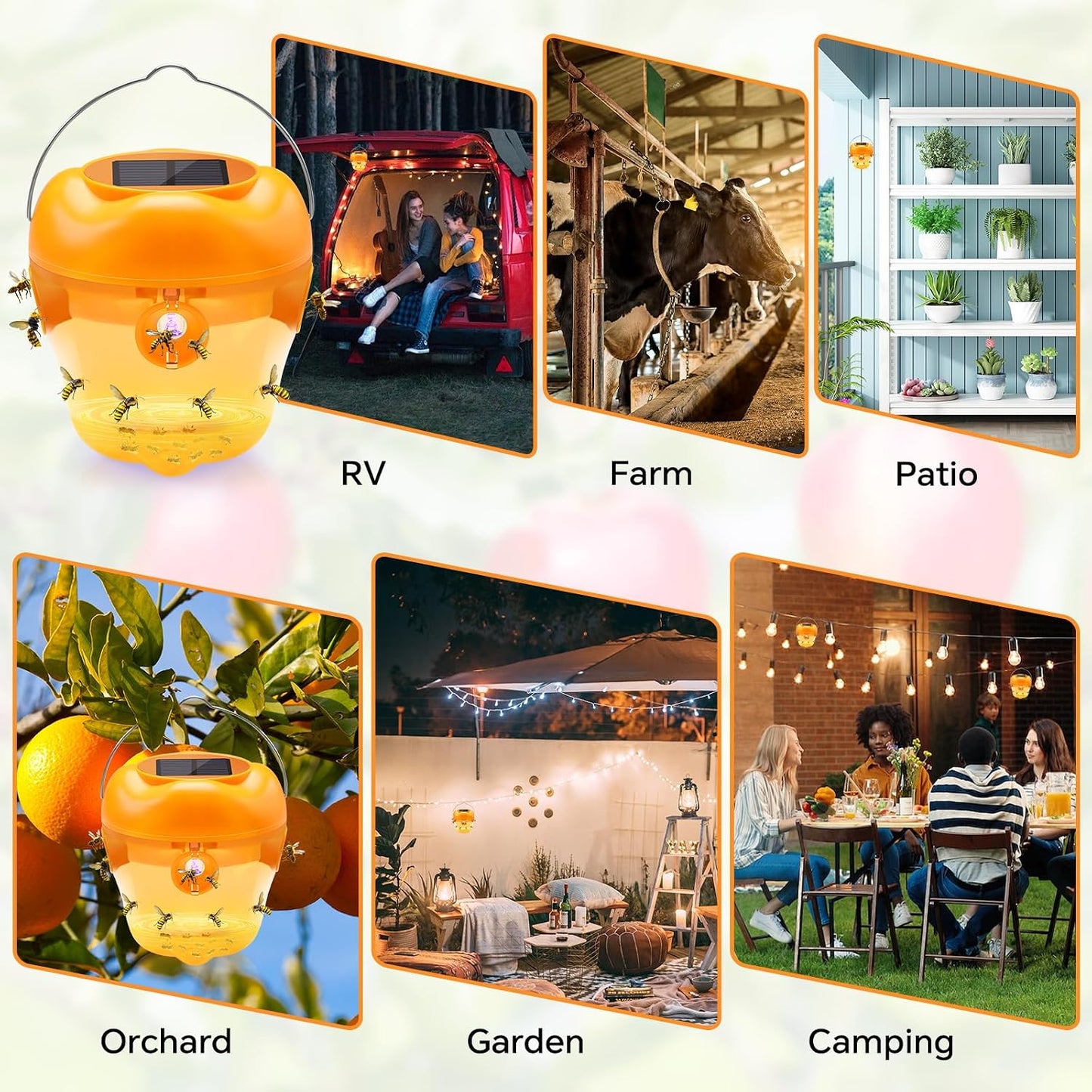 Wasp Trap, Solar Wasp Traps Hanging, Reusable Yellow Jacket Trap with LED Light, Wasps Killer, Bee Hornet Traps for Outside Orchard, Farm, Garden, Patio, Courtyard