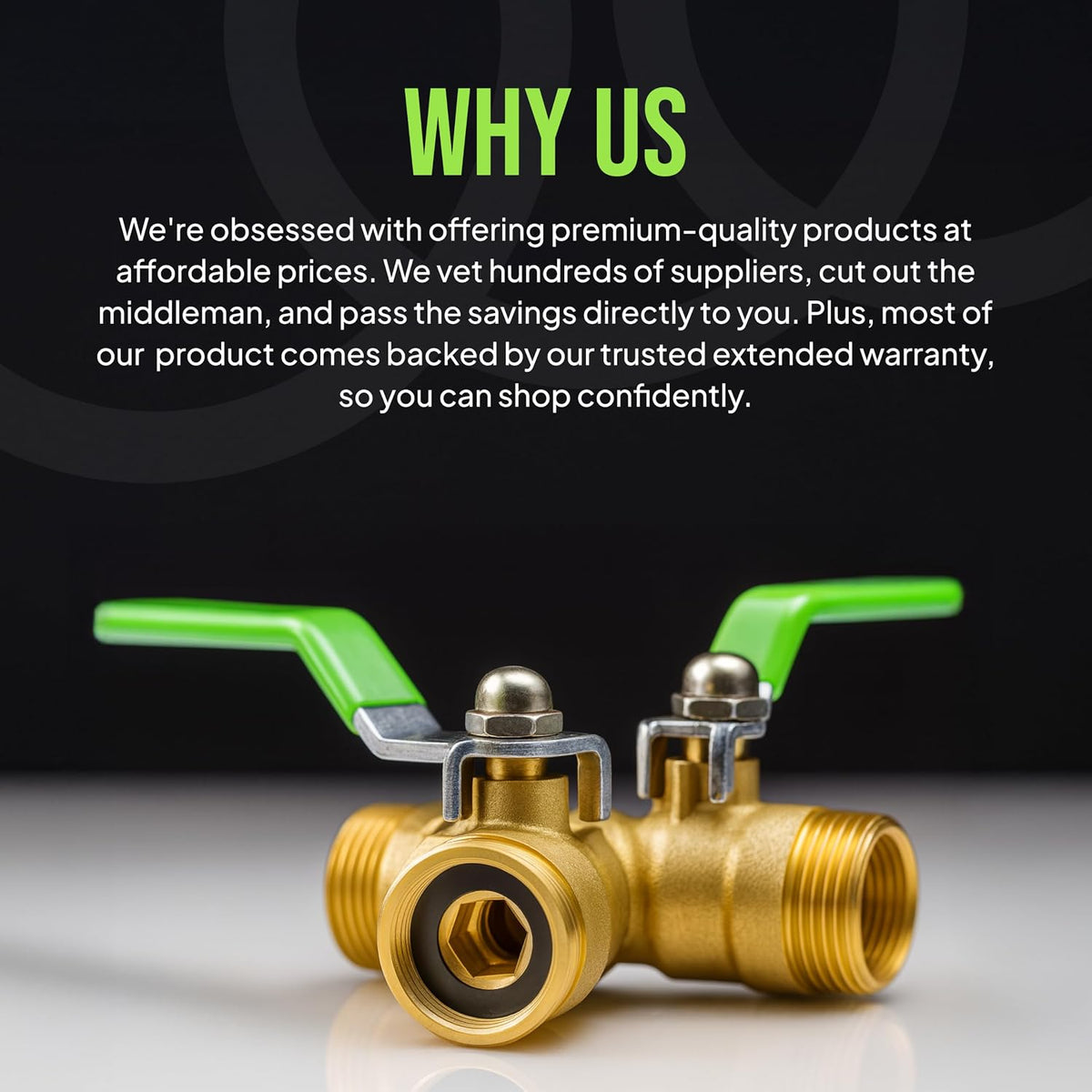 2 Way Hose Splitter Heavy Duty - Metal Y Garden Hose Splitter with Shutoff Valves, Brass Outdoor Faucet Adapter for Spigot, 3/4 Inch GHT Water Hose Connector - Green