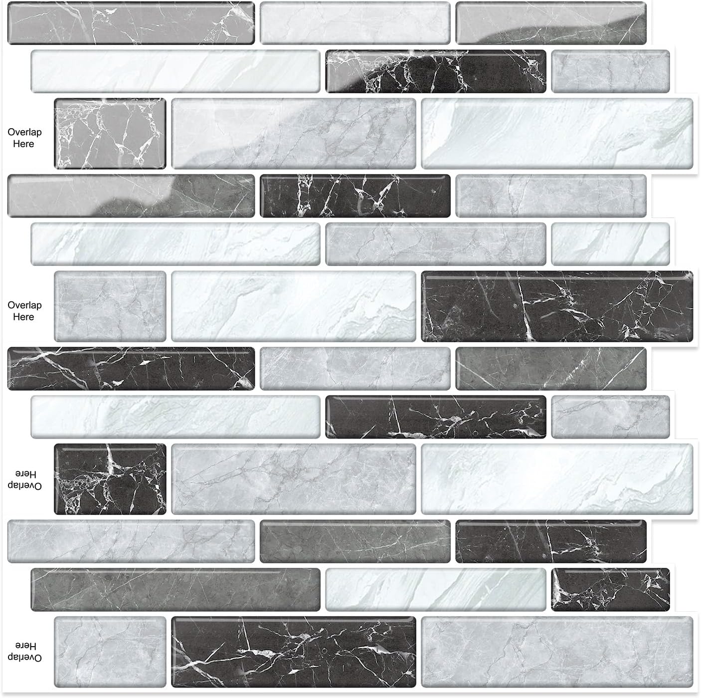 10 Sheets Peel and Stick Backsplash, Peel and Stick Tiles, Marble Look Wall Tiles Backsplash for Kitchen and Bathroom, Livingroom, 12”x12”,Blue&Grey