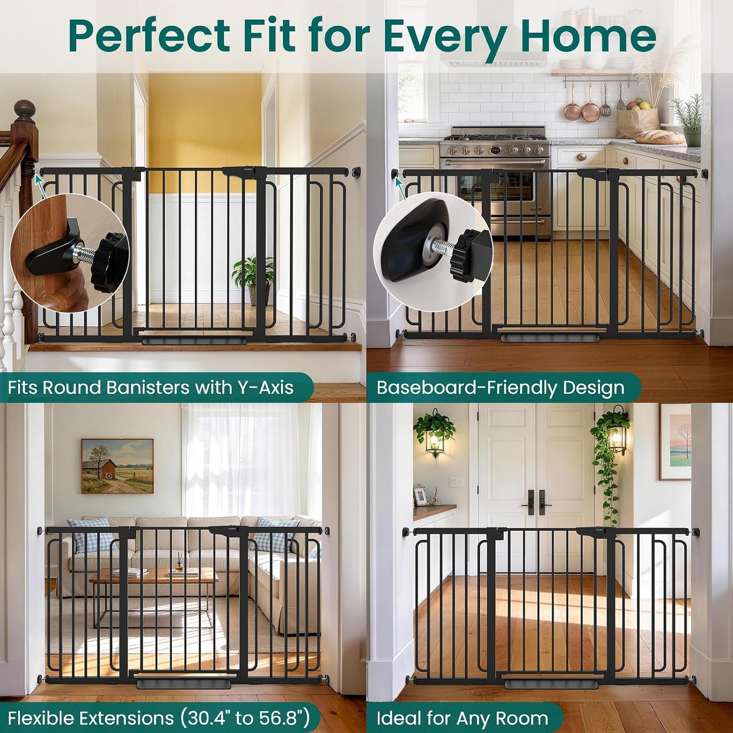 Cumbor 30-46" Baby Gate for Stairs, Mom's Choice Awards Winner-Auto Close Dog Gate for The House, Gifts for Mom, Easy Install Pressure Mounted Pet Gates for Doorways, Black
