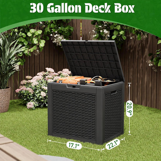 Bifanuo Outdoor Storage Box, 35 Gallon Deck Boxes Waterproof, Resin Storage Cabinet Multi Functional Storage Bench For Gardening Tools, Pool Supplies, Patio Furniture, Lockable