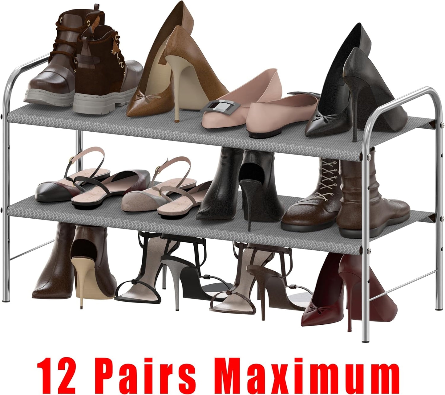 Simple Houseware 3-Tier Shoe Rack Storage Organizer, Grey – Space-Saving Shoe Shelf, Holds 9–16 Pairs, Sturdy Metal Frame, Easy Assembly – Closet, Entryway, Bedroom Shoe Storage Solution
