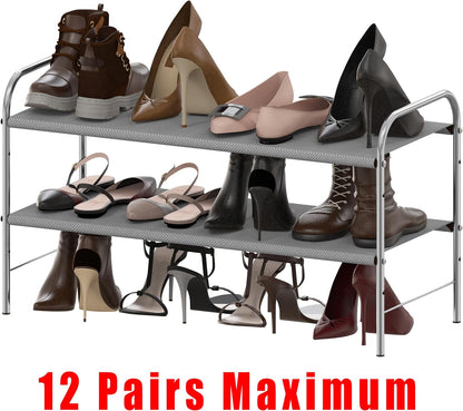 Simple Houseware 3-Tier Shoe Rack Storage Organizer, Grey – Space-Saving Shoe Shelf, Holds 9–16 Pairs, Sturdy Metal Frame, Easy Assembly – Closet, Entryway, Bedroom Shoe Storage Solution