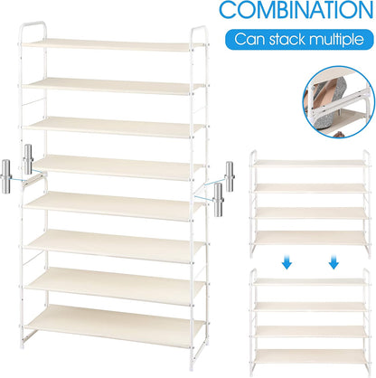 Simple Trending 3-Tier Stackable Shoe Rack, Expandable & Adjustable Shoe Shelf Storage Organizer, Wire Grid, Black