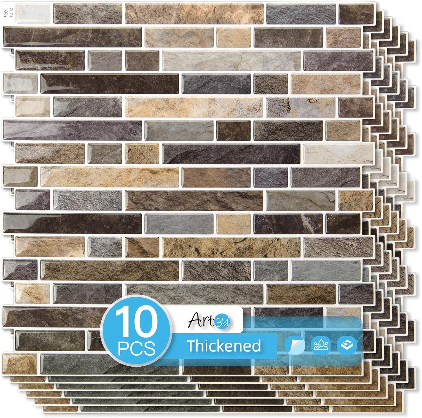 Art3d 10-Sheet Heavy-Duty Peel and Stick Backsplash, Waterproof Wall Tiles Stick on Kitchen Backsplash Living Space, Beige & White