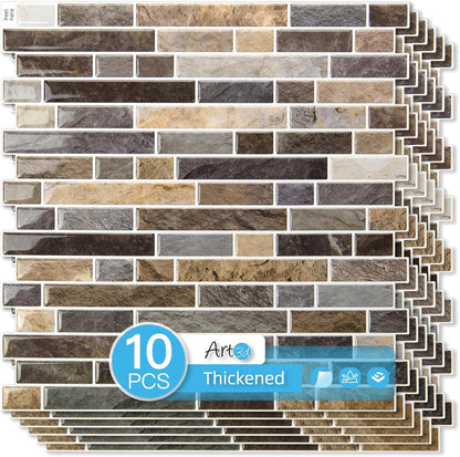 Art3d 10-Sheet Heavy-Duty Peel and Stick Backsplash, Waterproof Wall Tiles Stick on Kitchen Backsplash Living Space, Beige & White