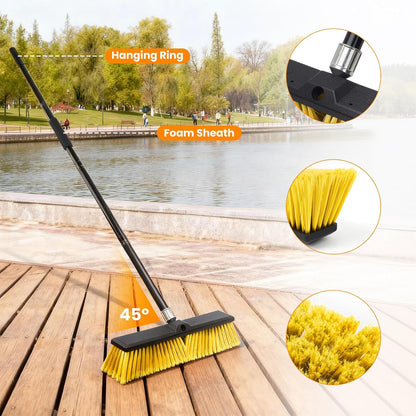 18" Push Broom Outdoor, Heavy Duty Broom with 62" Long Handle, Stiff Bristle Garage Broom for Patio Deck Driveway Concrete Floor Shop Warehouse Cleaning