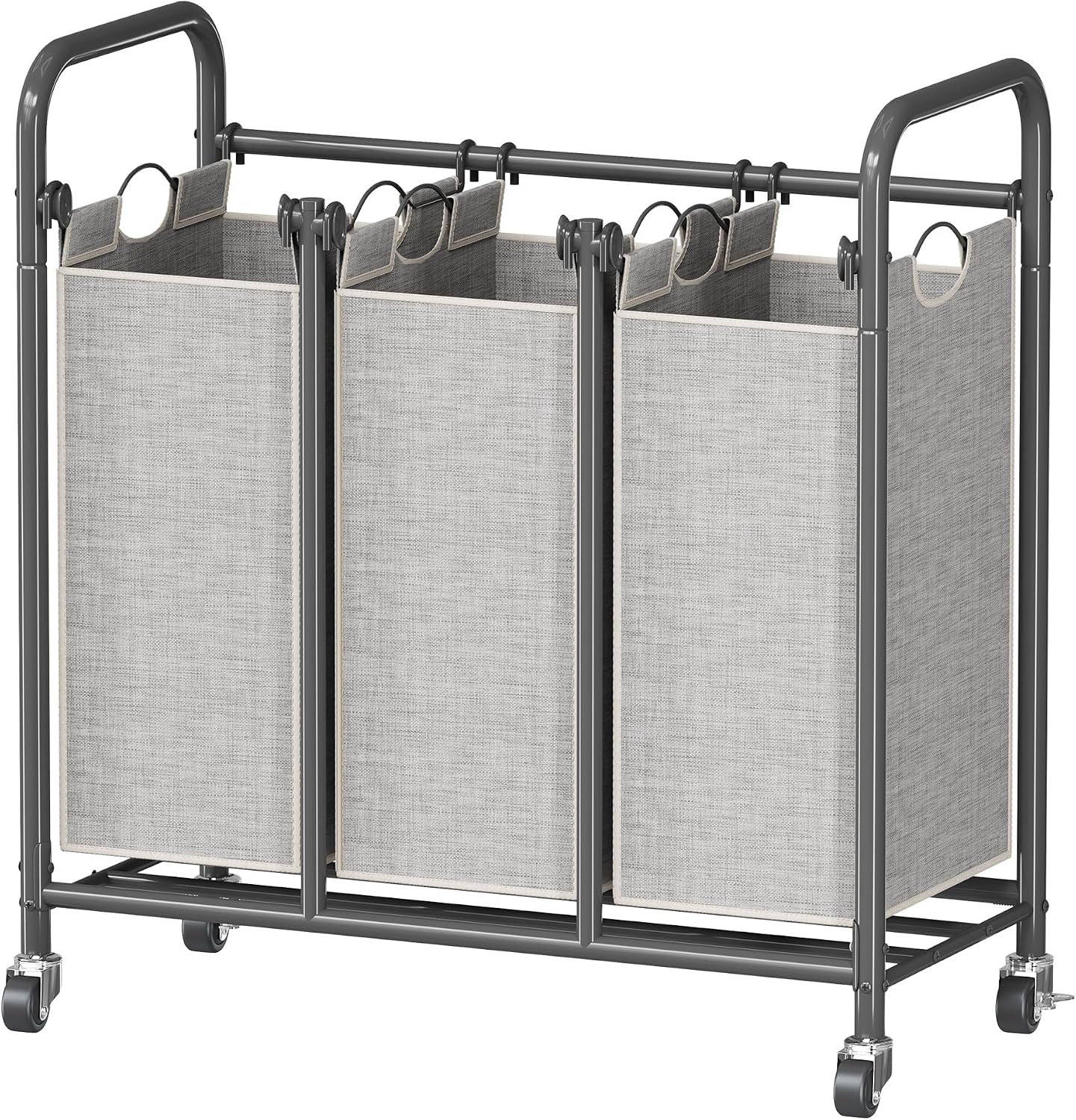 Whitmor Laundry Sorter, 92L Laundry Hamper with Shelf & 2 Removable Bags, 2 x 12.1 Gallons (46L), 28.8 x 13 x 28.4 Inches, Dirty Clothes Hamper Organizer for Laundry Room, Bathroom, Dorm, Black