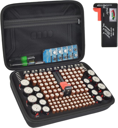 PAIYULE Battery Organizer Storage Case Box with Tester Checker, 220+ Batteries Holder Bag fits for AA AAA AAAA 9V C D Home Garage Container (Fits 220+ Batteries)