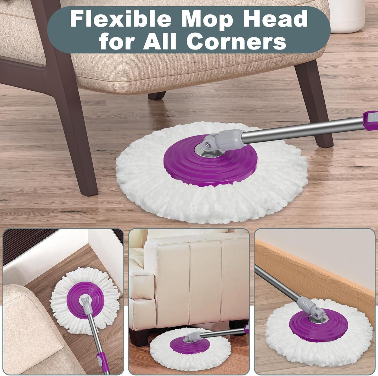 Spin Mop and Bucket System, Mop and Bucket with Wringer Set,Mops for Floor Cleaning,Household Supplies Tools with 6 Replacement Refills,61" Extended Handle for Household Hardwood Floor - Green