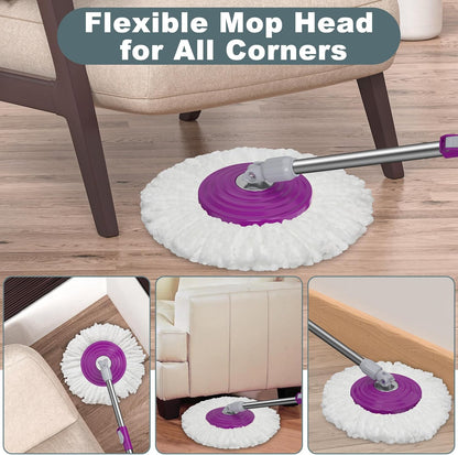 Spin Mop and Bucket System, Mop and Bucket with Wringer Set,Mops for Floor Cleaning,Household Supplies Tools with 6 Replacement Refills,61" Extended Handle for Household Hardwood Floor - Green