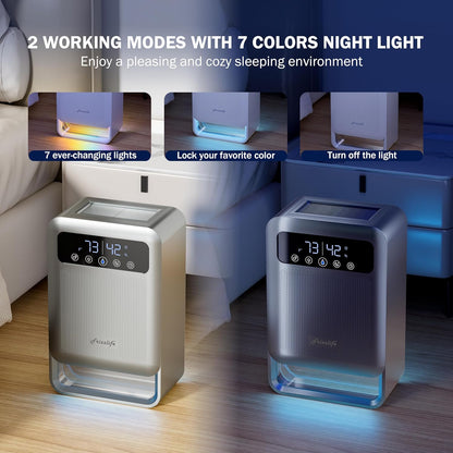 Frizzlife DH80 Air Dehumidifier, 135oz Water Tank W/Purifying Function, Quiet Small Dehumidifiers With Sleep Mode For Home, Bedroom, Bathroom, Basement W/Auto Shut Off, 7 Colors LED Light, White