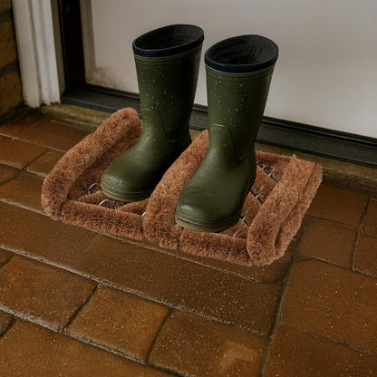 Kings County Tools Natural Coir Doormat - 13” x 12.5” Boot Brush Scraper Outdoor or Indoor Shoe Cleaner Brush Door Mat - 2.5” Thick Outdoor Boot Scraper with Stainless-Steel Wire Frame