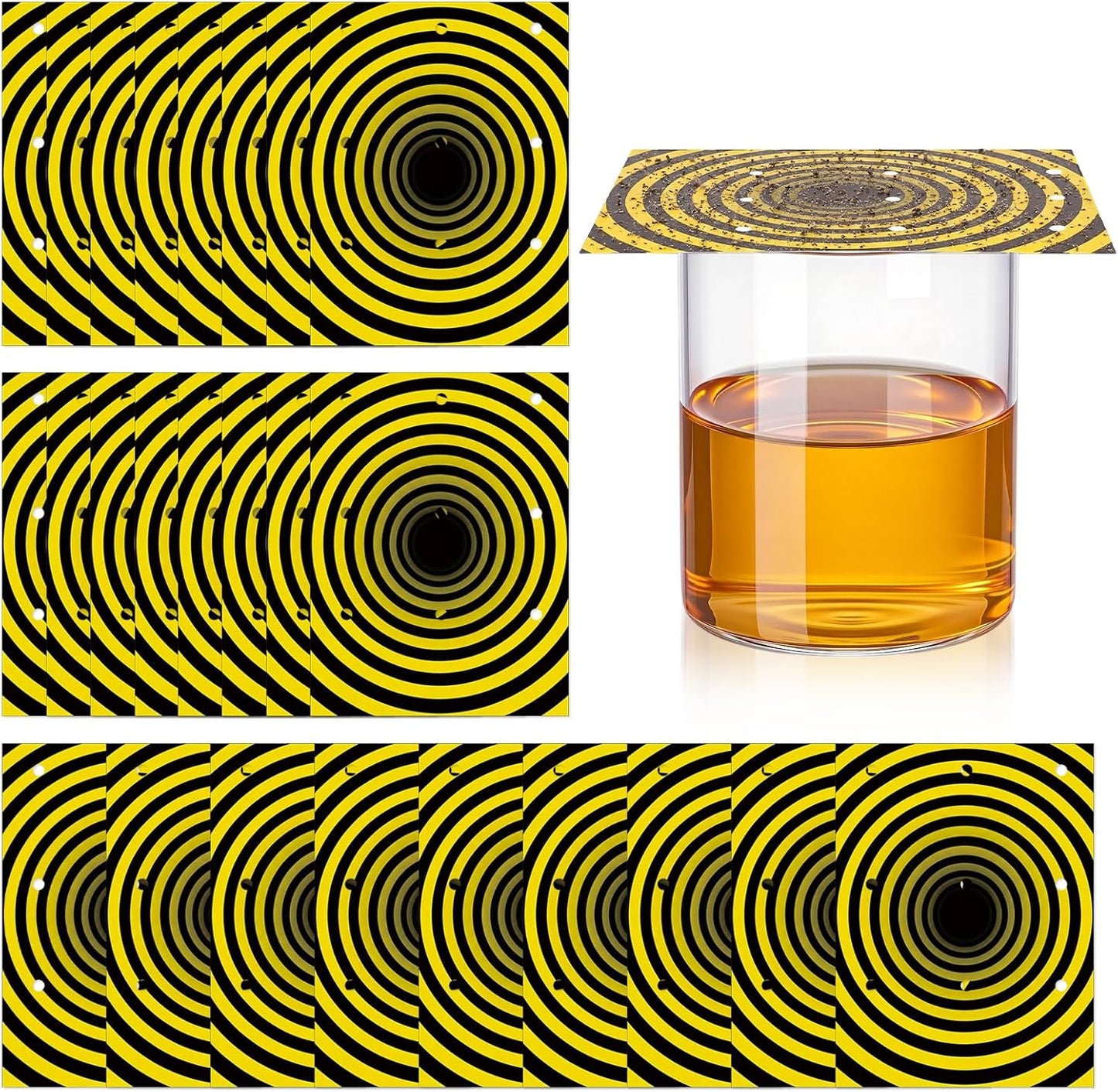 100 Pack Fruit Fly Trap Covers, Single-Sided Sticky Paper Lids, 8 Vent Holes for Vinegar/Wine Bait, Fits Cups & Jars for Indoor Kitchen & Pantry Gnat Control (Round,Yellow)
